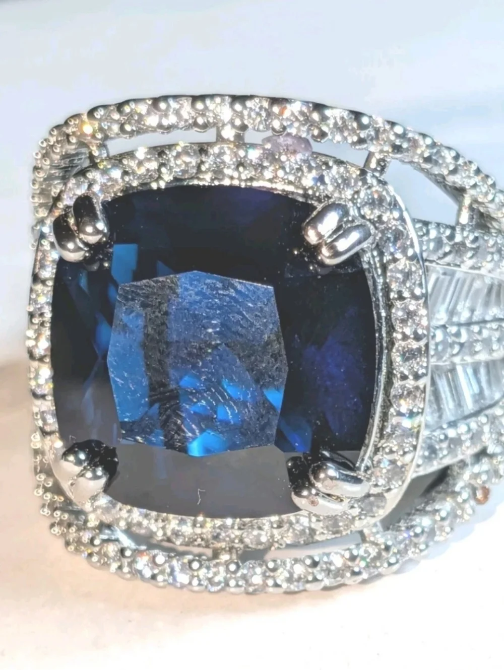 Sparkling Lab Created Sapphire 12.12CT Clean 2.48CT Shiny Clear CZ Stunning Ring